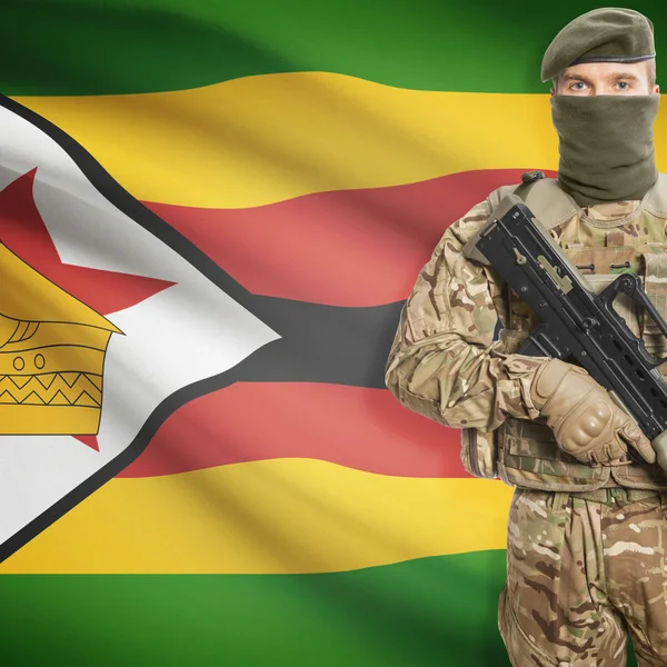 機関銃と背景 - ジンバブエのフラグ兵士 — ストック写真