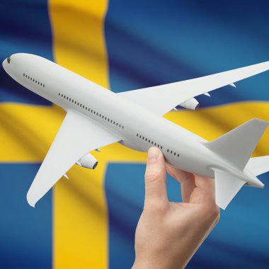 Uçak ile arka plan serisi - İsveç bayrağı elinde