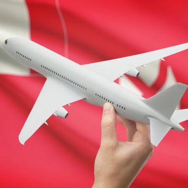Uçağın içinde el ile arka plan serisi - Wallis ve Futuna Adaları bayrağı