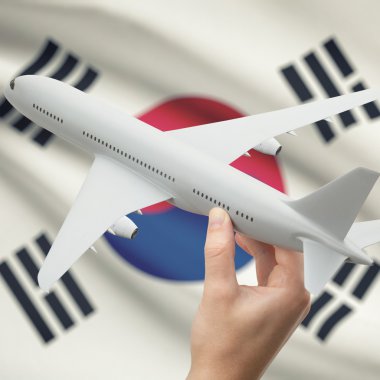 Uçağın içinde el ile arka plan serisi - Güney Kore bayrağı