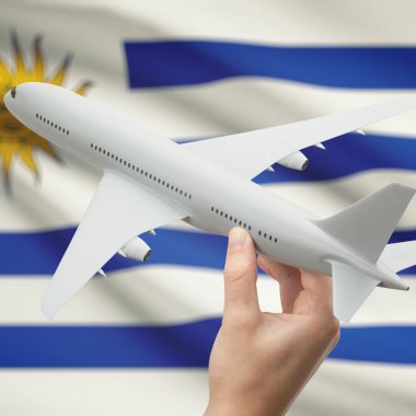 Uçağın içinde el ile arka plan serisi - Uruguay bayrağı