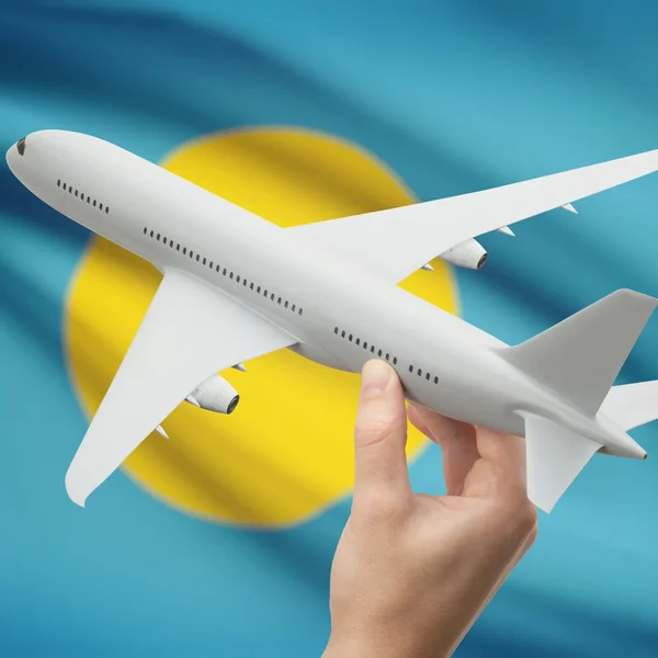Airplane in hand with flag on background series - Palau — Stock Photo, Image