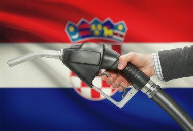 Yakıt pompa meme el ile ulusal bayrağını arka plan - Hırvatistan