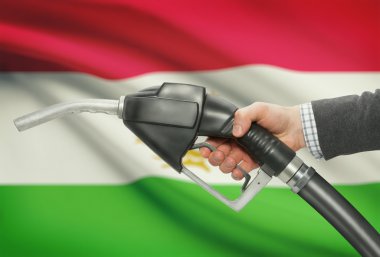 Pompa meme el ile arka plan - Tacikistan Ulusal bayrağını yakıt.