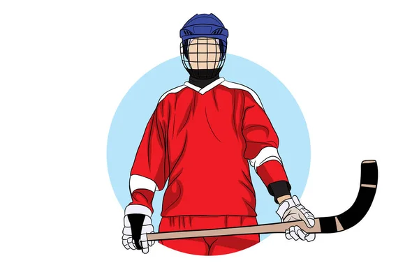 Hockeyspieler Mit Stock — Stockvektor