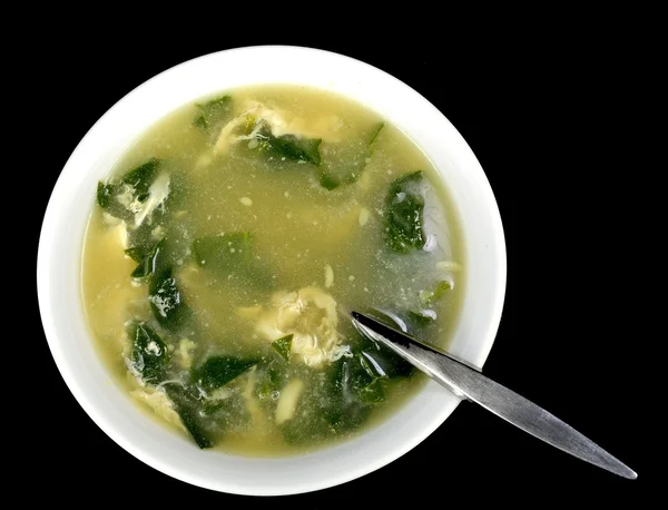 Sopa de gota de ovo espinafre — Fotografia de Stock