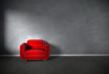 koltukta boş oda beton duvar ile 