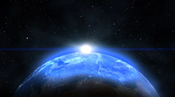Matahari terbit biru, pemandangan bumi dari luar angkasa — Stok Foto