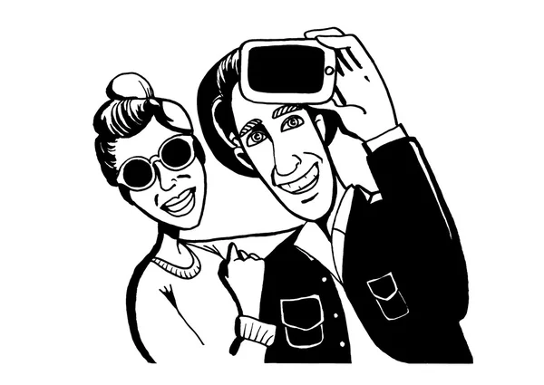 Kız adamla kendilerini Smartphone'da fotoğrafı