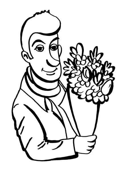 Man holding a bouquet of flowers — Stock Photo, Image