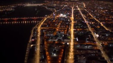 Traffic of the night metropolis, drone hyperlapse