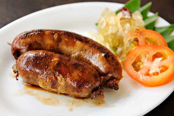 Fried Garlic Sausage Breakfast Meal — Stock Photo, Image