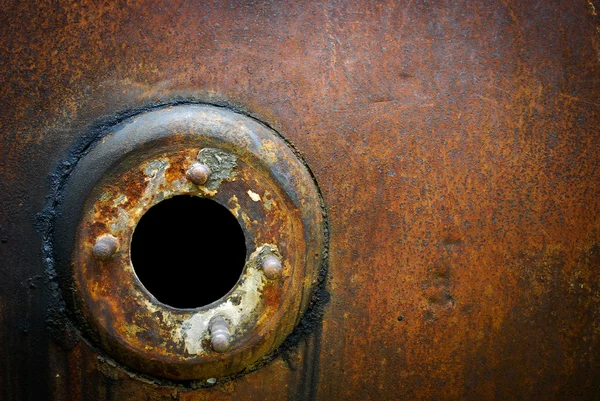 Fondo de barril circular de metal oxidado — Foto de Stock
