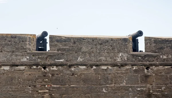 Par de viejos cañones detrás de las paredes del fuerte —  Fotos de Stock