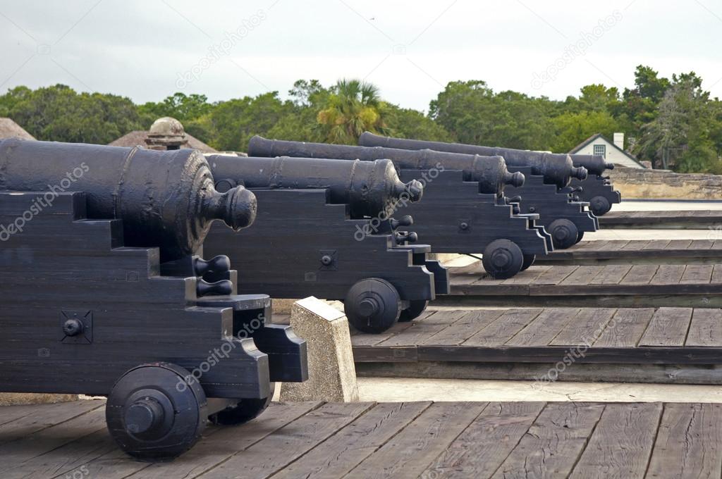 Old cannons aiming at the sea
