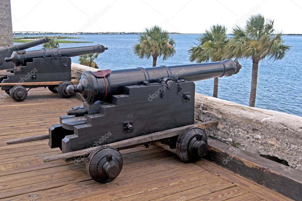 Old cannons aiming at the sea