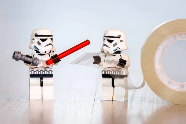 Miniatyr Lego Trooper Figurer Kloner Från Star Wars Med Sellotape — Stockfoto