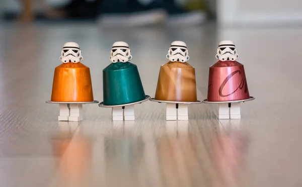 Miniature Lego Trooper Figures Clones Star Wars Coffee Cupsules — Stock Photo, Image