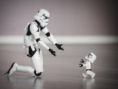 Minyatür Lego Askerleri figürleri, Star Wars klonları, baba ve oğul 