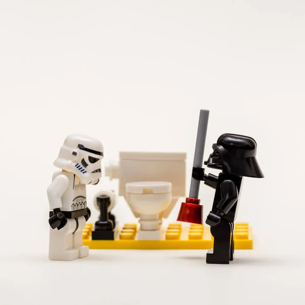 Miniature Lego Trooper Figures Clones Star Wars Toilet Cleaning — Stock Photo, Image