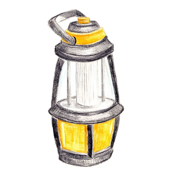 Gelbe Laterne Auf Weißem Hintergrund Zeichnung Mit Buntstiften — Stockfoto