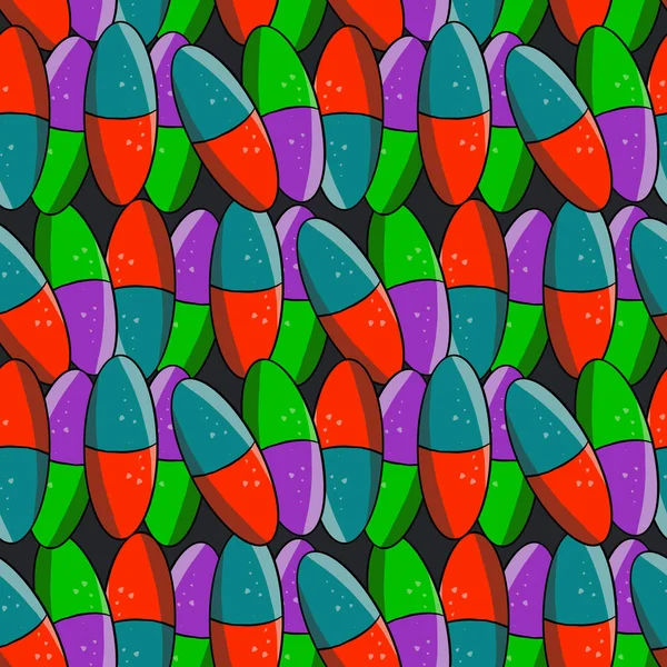 Hand Drawn Medical Seamless Pattern Many Multicolored Capsule Pills Dark — Stockfoto