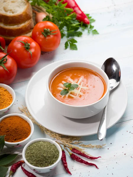 Sopa Tomate Saborosa Feita Tomate Fresco — Fotografia de Stock