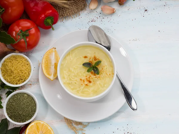 Chicken Noodle Soup with Turkish cooking method. — Stock Image Chicken Noodle Soup Turkish Cooking Method Stock Image