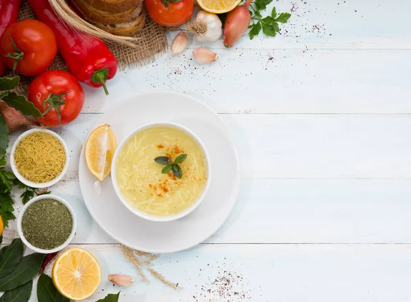 Chicken Noodle Soup with Turkish cooking method. — Stock Image Chicken Noodle Soup Turkish Cooking Method Stock Photo