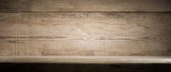 パノラマ木製のテーブルと木製の壁の背景 ロイヤリティフリーのストック写真