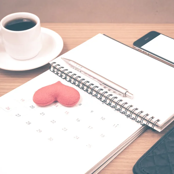 office desk : coffee with phone,wallet,calendar,heart,notepad vi
