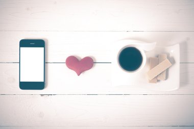 gofret, telefon, kalp vintage tarzı ile kahve fincanı