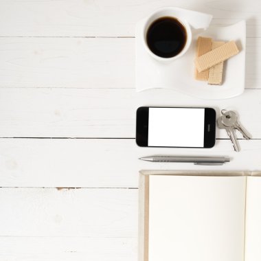 kahve fincanı gofret, telefon, anahtar, Not Defteri ile