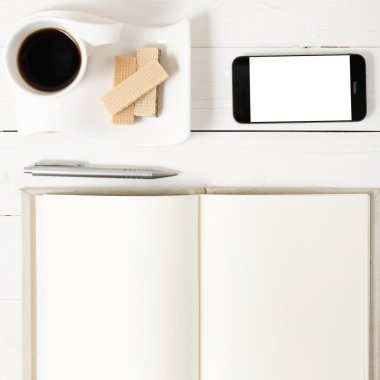 kahve fincanı gofret, telefon, Not Defteri ile