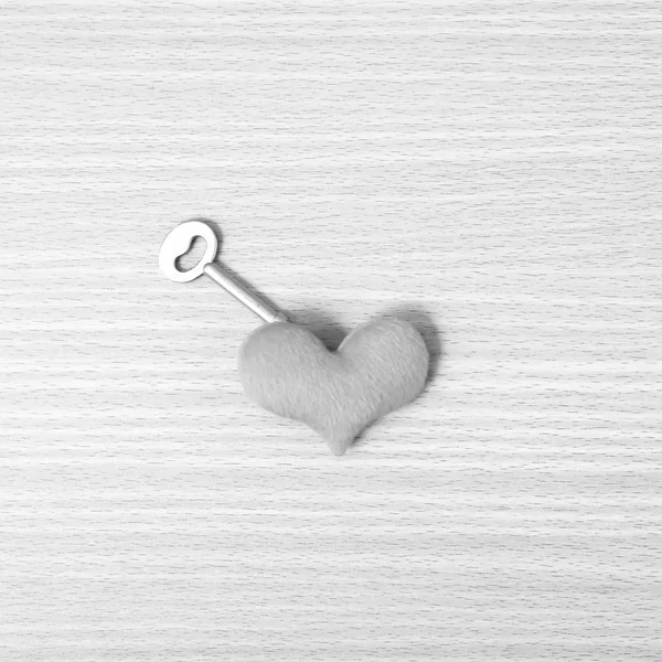 Red heart with key black and white color — Stock Photo, Image