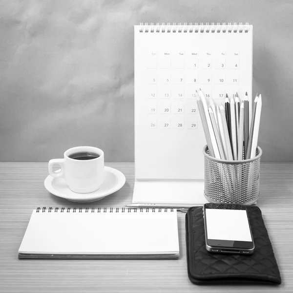 office desk : coffee with phone,wallet,calendar,color pencil box