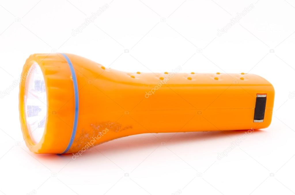orange flashlight isolated on white