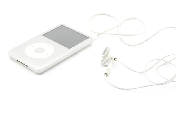 Beyaz izole kulaklık ile MP3 çalar — Stok fotoğraf