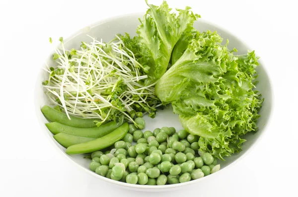 Green vegetable on white dish isolated on white background — Stock Photo, Image