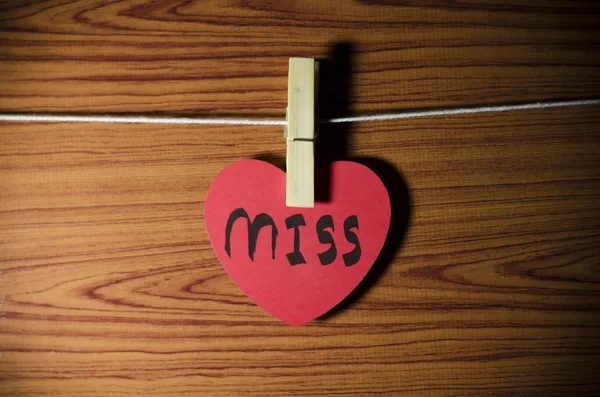 Red heart word miss — Stock Photo, Image