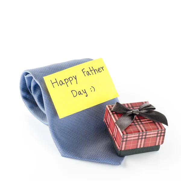 Галстук и подарочная коробка с карточкой написать счастливый день отца слово — стоковое фото