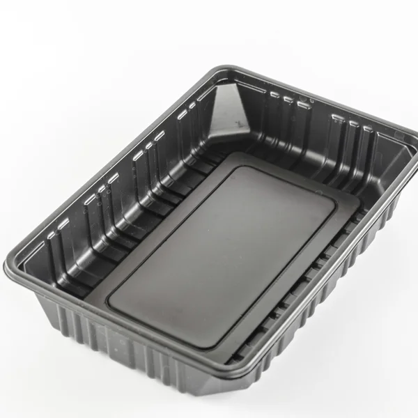 Black plastic tray — Stock Photo, Image