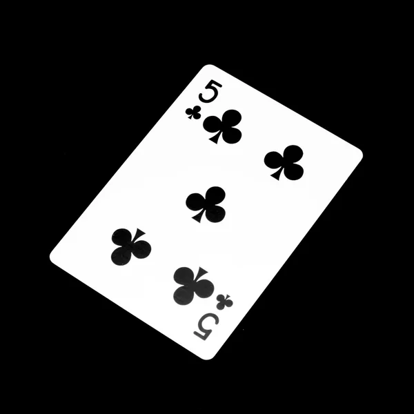 Αριθμό πέντε καρτών ΤΡΙΦΥΛΛΙ απομονώνονται σε μαύρο — Φωτογραφία Αρχείου