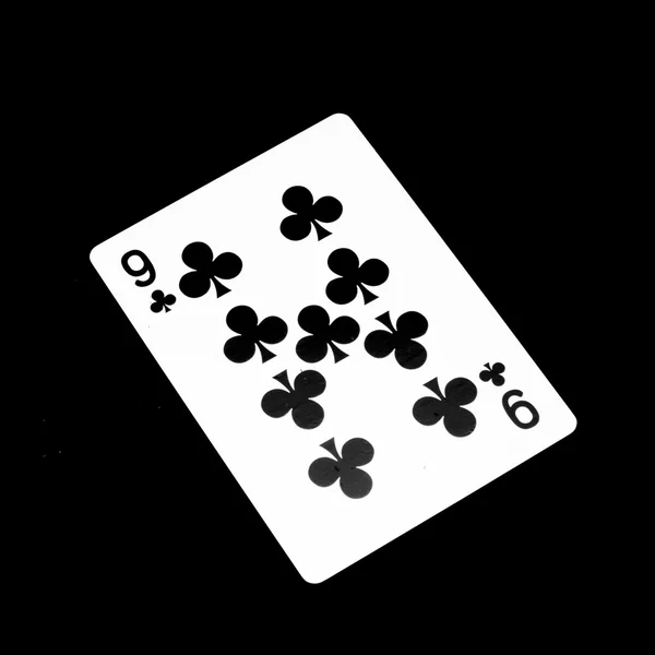 Nummer nio clover kort isolerat på svart — Stockfoto