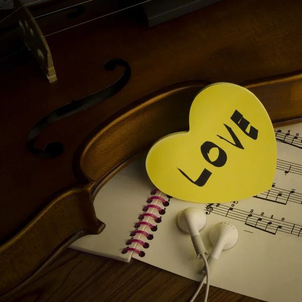 Violin with sheet music — Stock Photo, Image