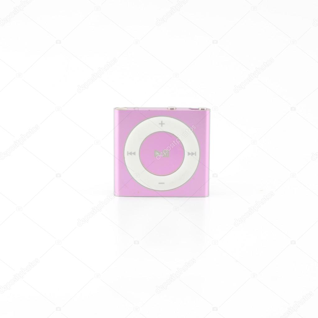 pink mp3 player isolated on white