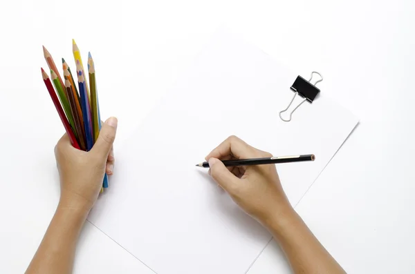 Hand skriva på blankt papper — Stockfoto