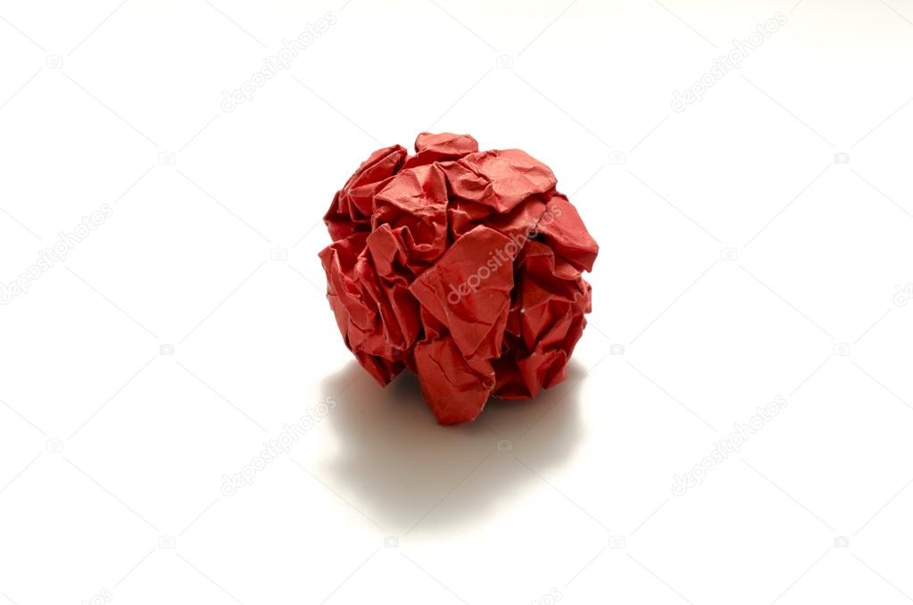 red crumpled paper ball