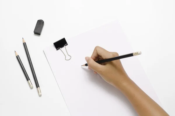 Hand writing with black pencil on paper — Stock Photo, Image