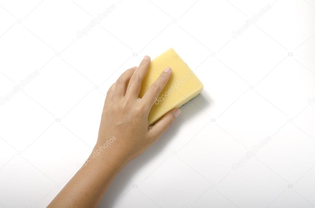 hand with cleaning sponge 